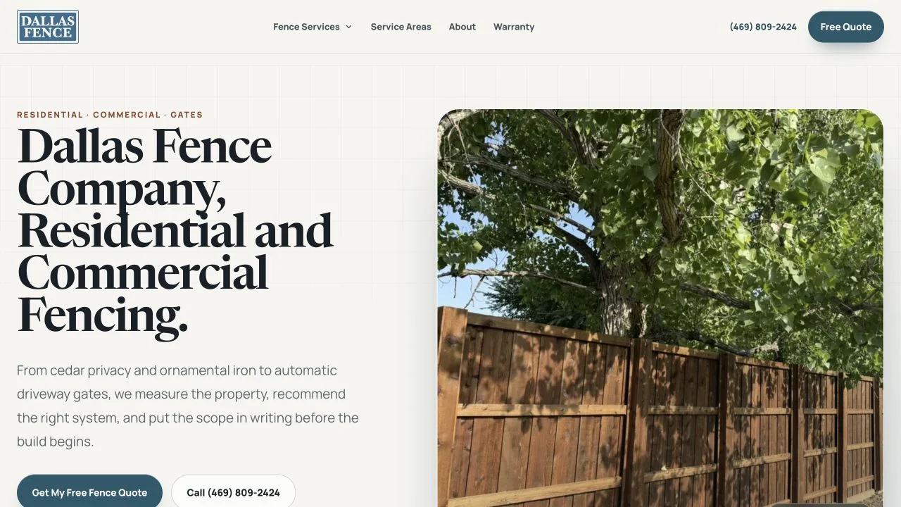 Live Dallas Fence website homepage